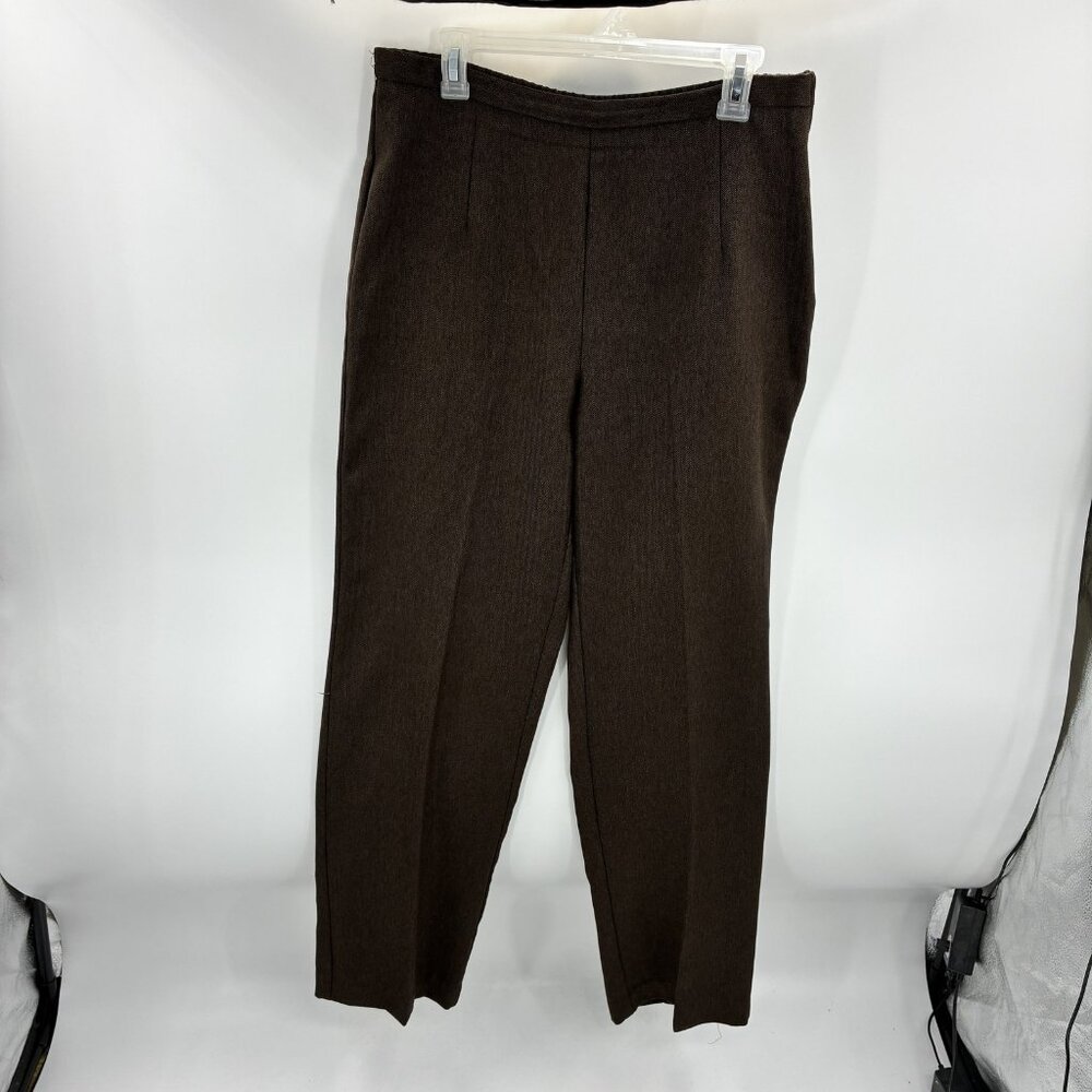 Sag Harbor Women's Size 12 Brown Herringbone Pull-On Straight Leg Dress Pants